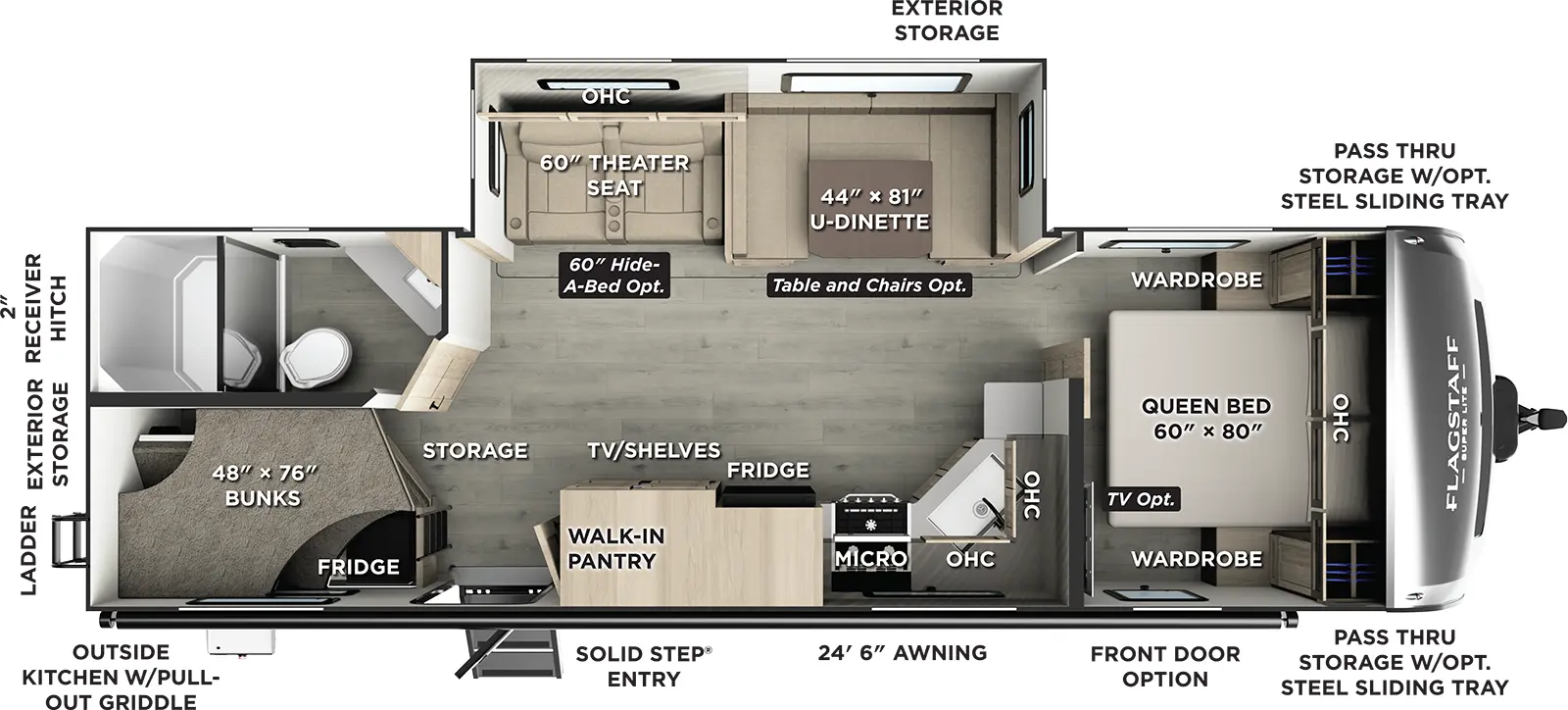 Flagstaff Super Lite Travel Trailers 27DBH Floorplan